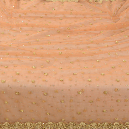 Sanskriti Vintage Peach Dupatta Long Stole Net Mesh Hand Beaded Premium Scarves