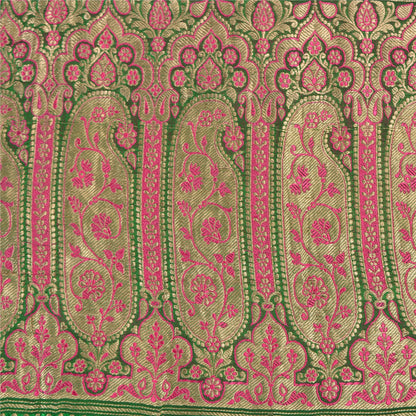 Sanskriti Vintage Green/Pink Sarees Pure Silk Woven Brocade/Banarasi Sari Fabric