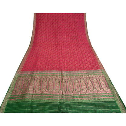 Sanskriti Vintage Green/Pink Sarees Pure Silk Woven Brocade/Banarasi Sari Fabric