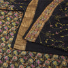 Sanskriti Vintage Black Sarees Pure Silk Hand Beaded Brocade Premium Sari Fabric