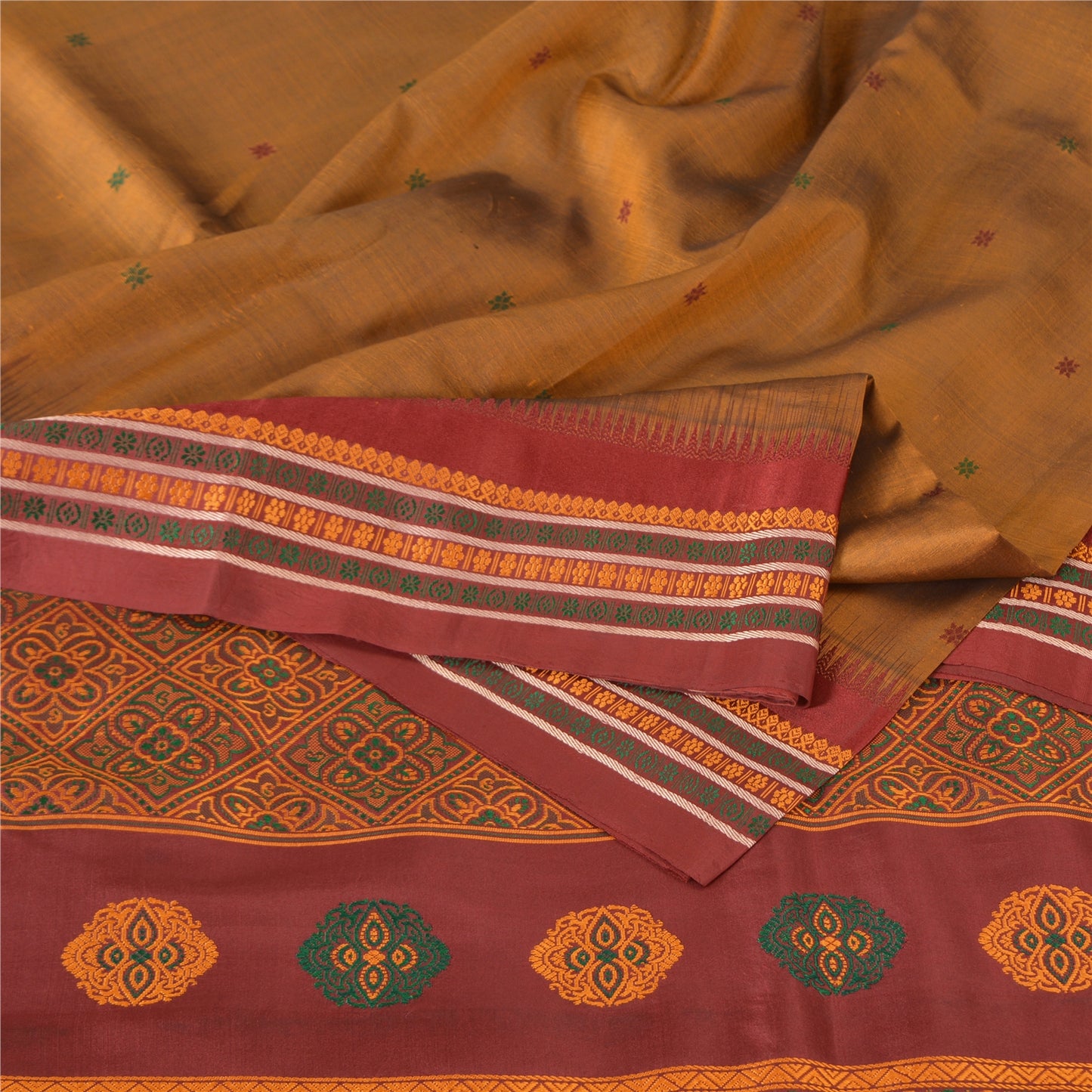 Sanskriti Vintage Copper Sarees Pure Silk Hand Woven Sari 5yard Craft Fabric