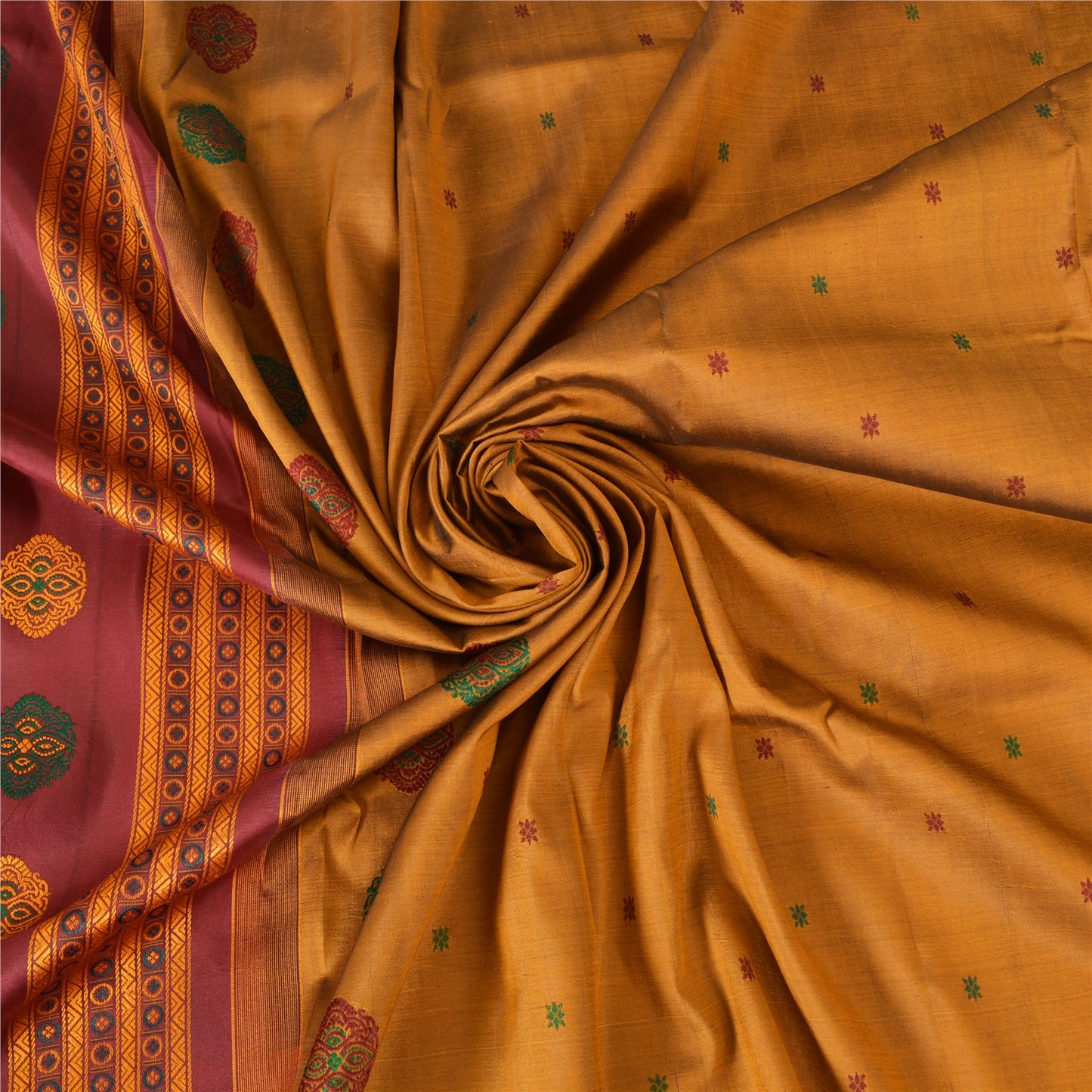 Sanskriti Vintage Copper Sarees Pure Silk Hand Woven Sari 5yard Craft Fabric