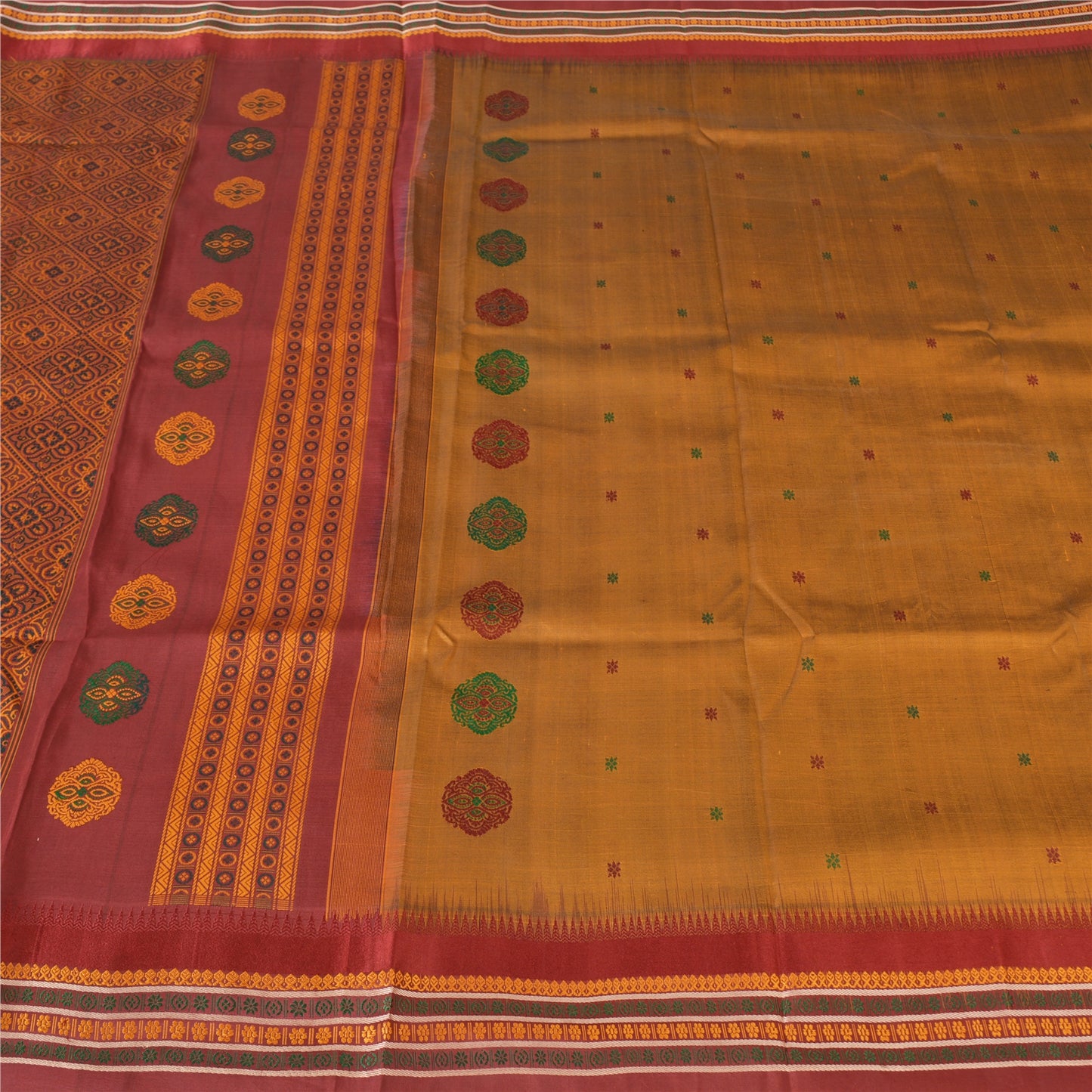 Sanskriti Vintage Copper Sarees Pure Silk Hand Woven Sari 5yard Craft Fabric