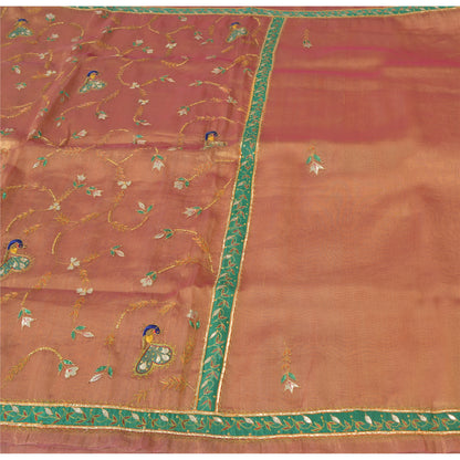 Sanskriti Vintage Copper Sarees Artificial Silk Handwoven Gotapati Sari/Fabric