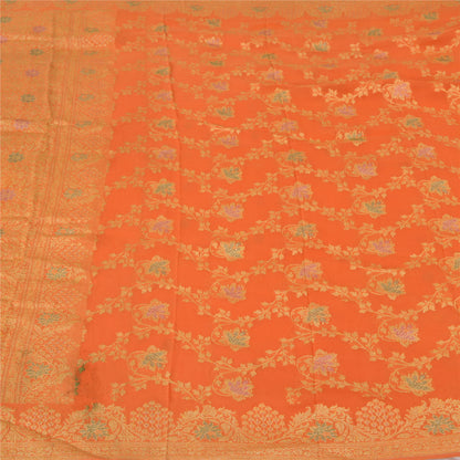 Sanskriti Vintage Orange Sarees Pure Georgette Silk Hand Woven Sari Craft Fabric