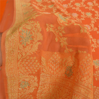 Sanskriti Vintage Orange Sarees Pure Georgette Silk Hand Woven Sari Craft Fabric