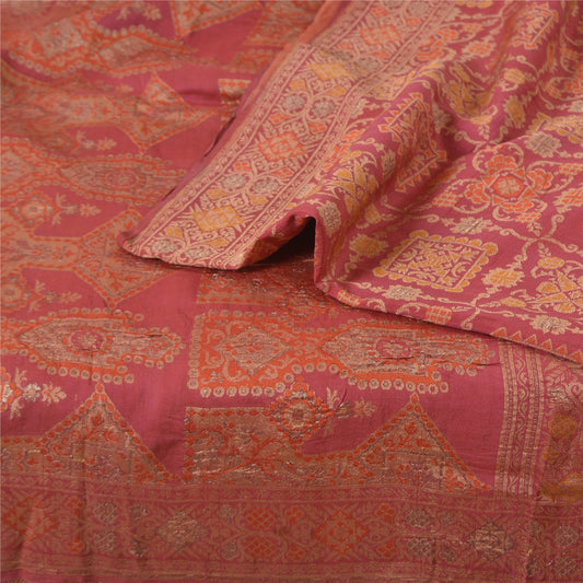 Sanskriti Vintage Pink Sarees Pure Silk Hand Woven Premium Sari 5yd Craft Fabric