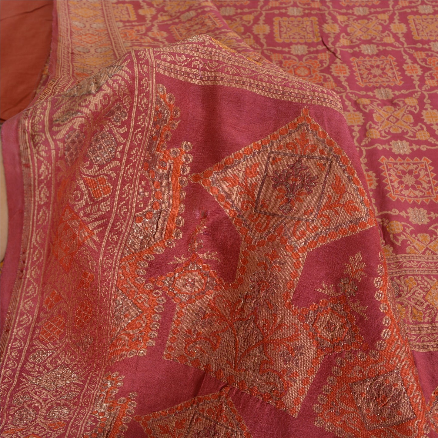 Sanskriti Vintage Pink Sarees Pure Silk Hand Woven Premium Sari 5yd Craft Fabric