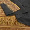 Sanskriti Vintage Black Sarees Pure Silk Baluchari Woven Sari Ethnic 5yrd Fabric