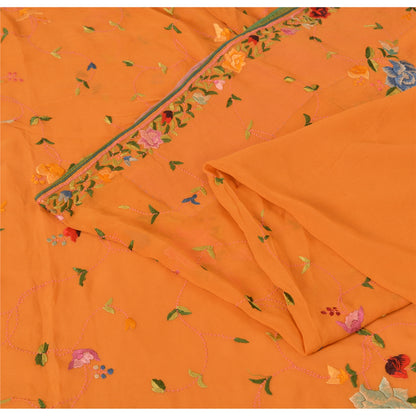 Sanskriti Vintage Mustard Sarees Pure Georgette Silk Embroidered Sari 5Yd Fabric