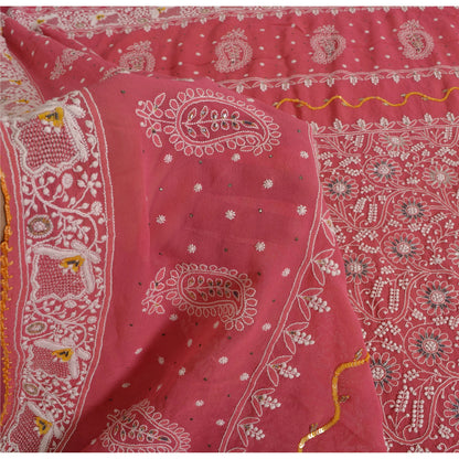 Sanskriti Vintage Pink Sarees Pure Georgette Silk Hand Embroidered Fabric Sari