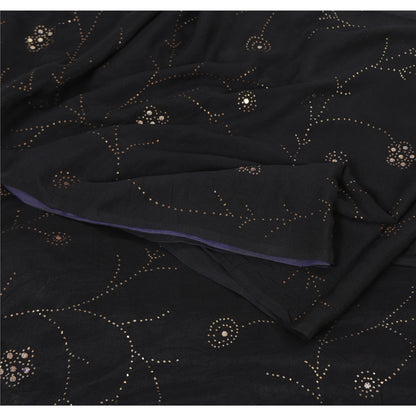 Sanskriti Vintage Black Sarees Pure Crepe Silk Embroidered Sari Premium Fabric