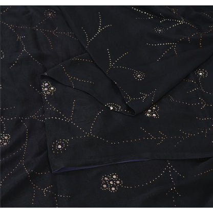 Sanskriti Vintage Black Sarees Pure Crepe Silk Embroidered Sari Premium Fabric