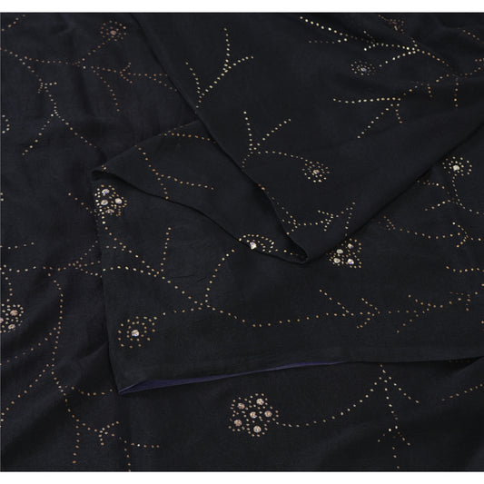 Sanskriti Vintage Black Sarees Pure Crepe Silk Embroidered Sari Premium Fabric