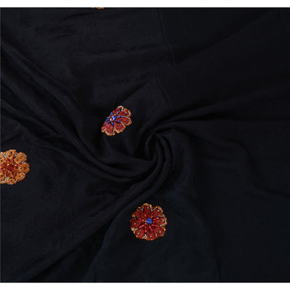 Sanskriti Vintage Indian Black Sarees Pure Silk Hand Beaded Ethnic Sari Fabric