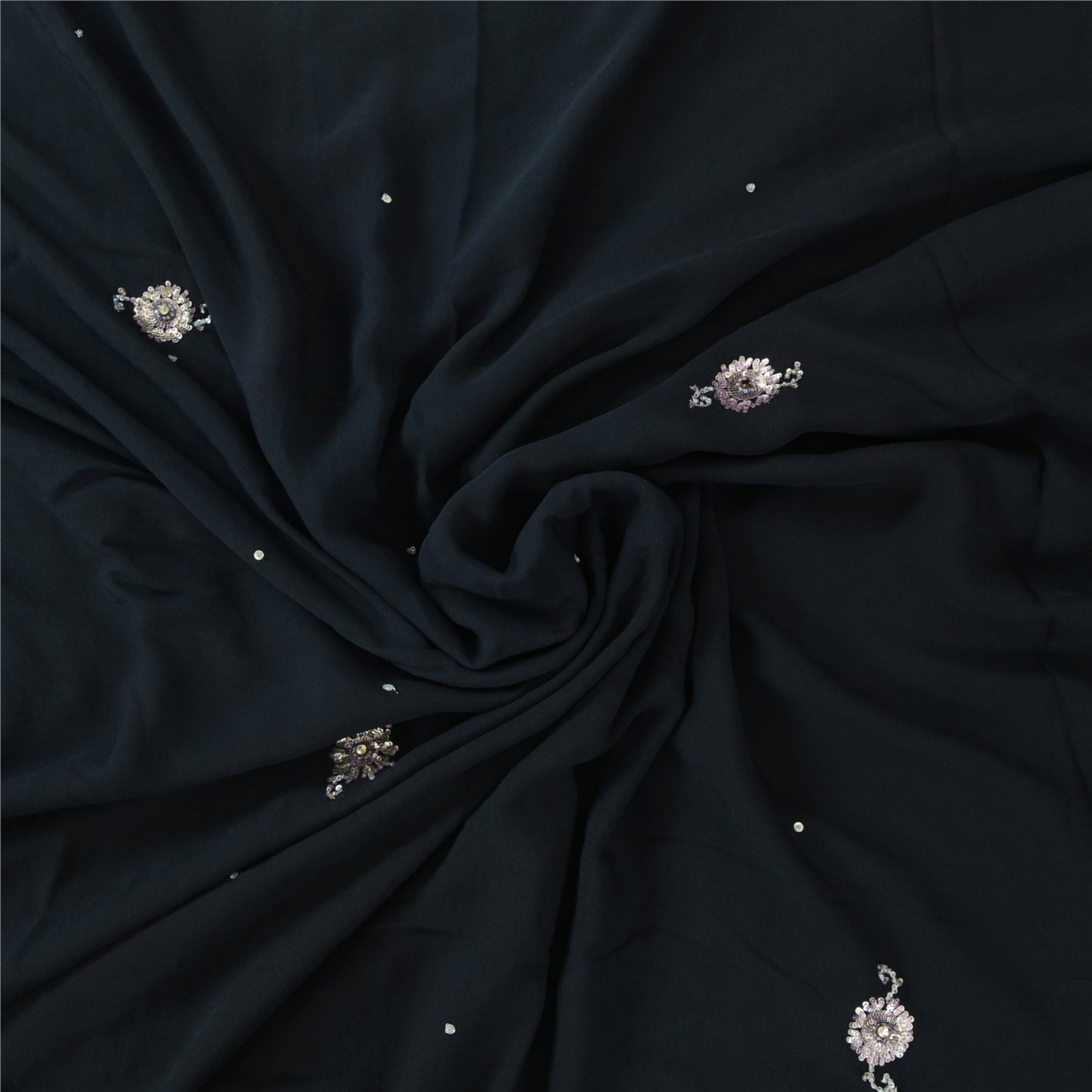 Sanskriti Vintage Black Sarees Pure Silk Hand Beaded Premium Sari Craft Fabric