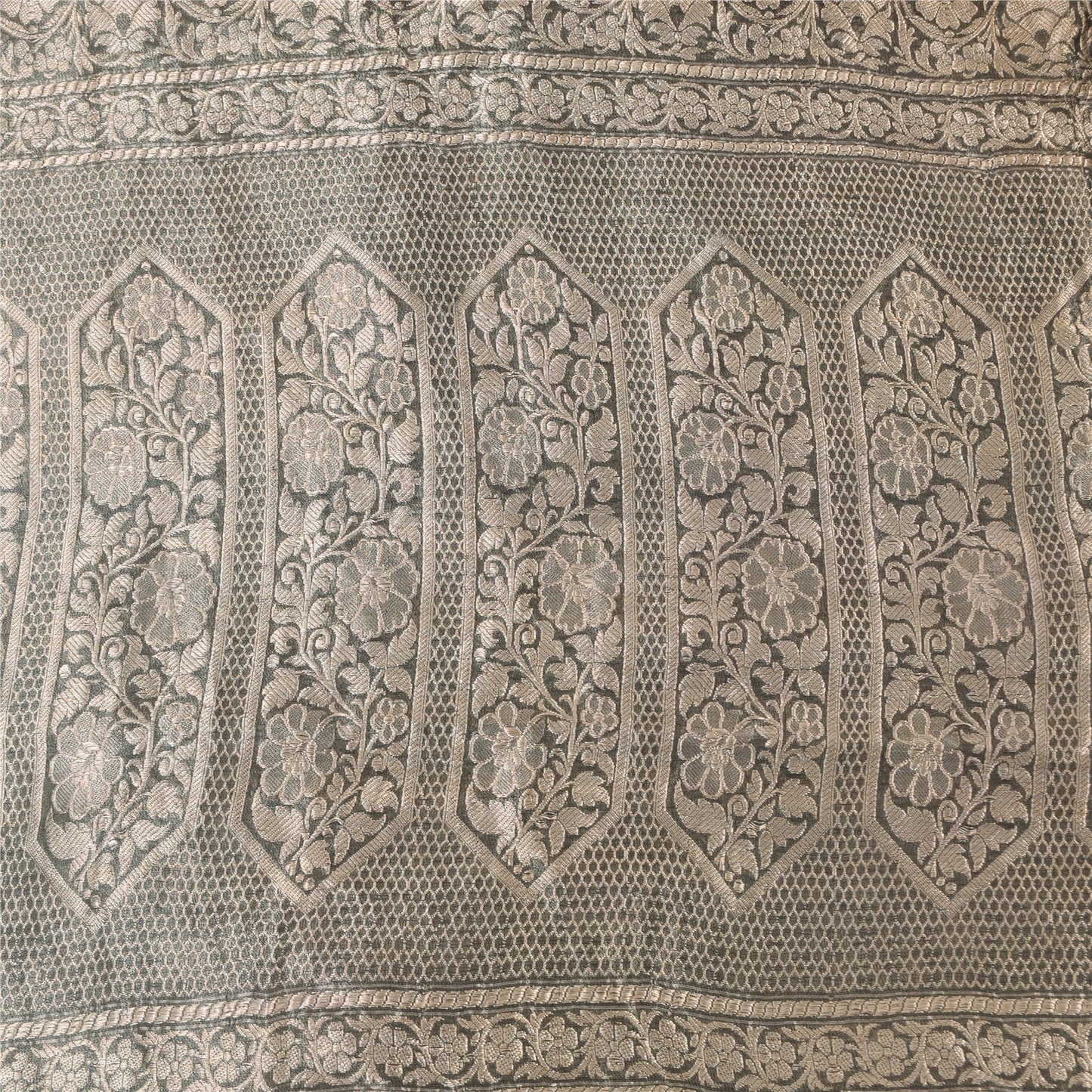 Sanskriti Vintage Gray Sarees Pure Silk Brocade Woven Premium Sari Craft Fabric