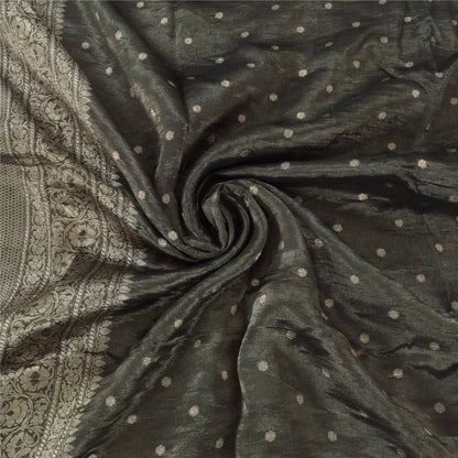 Sanskriti Vintage Gray Sarees Pure Silk Brocade Woven Premium Sari Craft Fabric