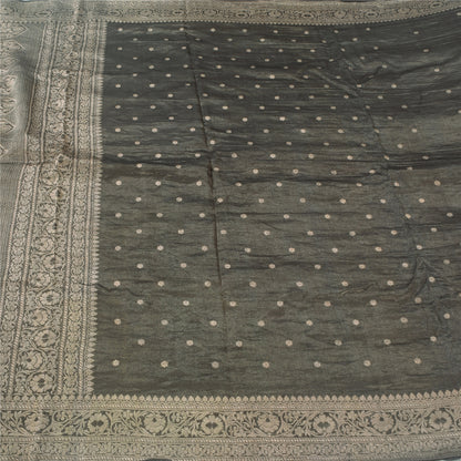 Sanskriti Vintage Gray Sarees Pure Silk Brocade Woven Premium Sari Craft Fabric