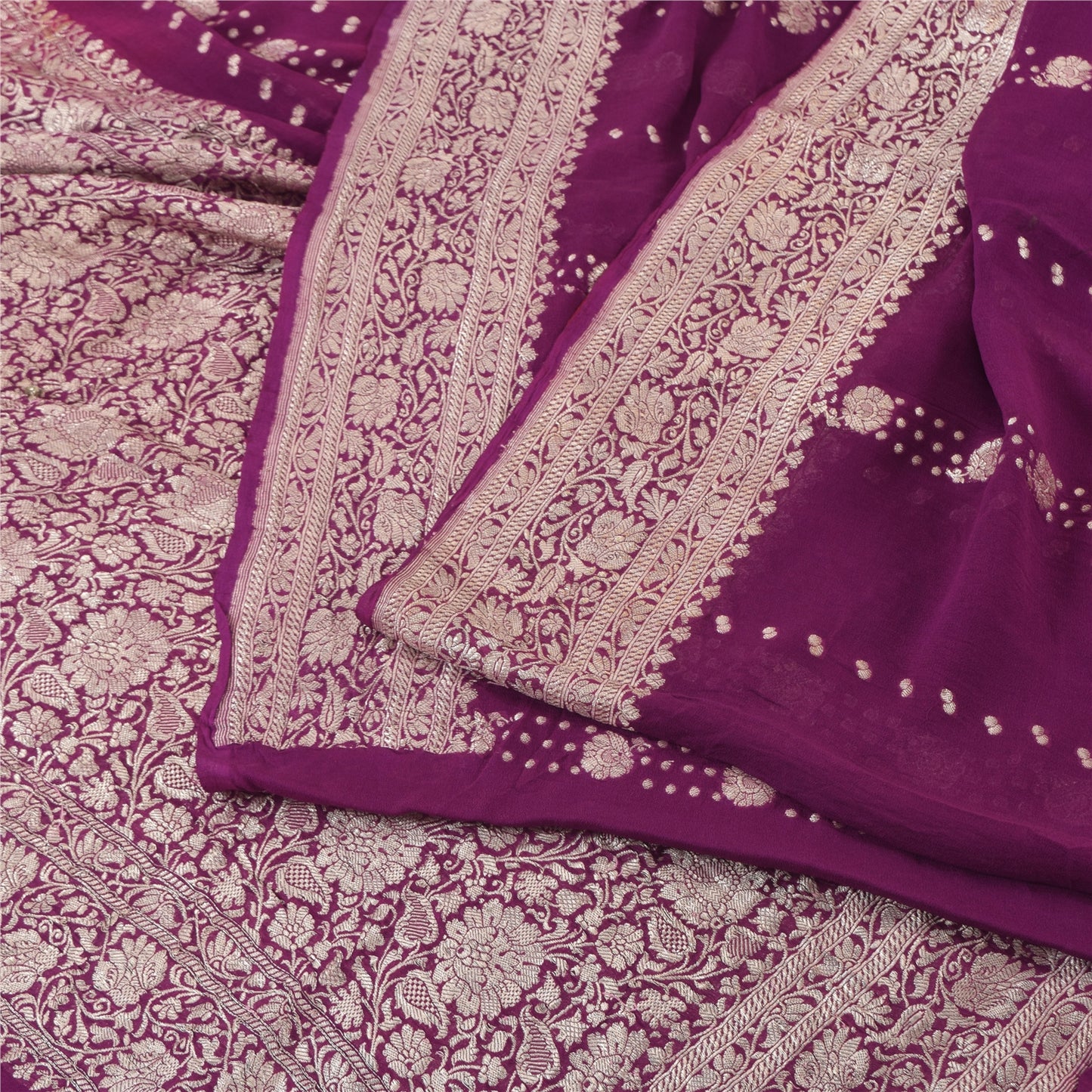 Sanskriti Vintage Purple Sarees Pure Silk Brocade/Banarasi Woven Sari 6yd Fabric