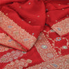 Sanskriti Vintage Red Sarees Pure Georgette Hand Beaded Premium Sari 5yd Fabric