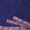 Sanskriti Vintage Blue Sarees Pure Crepe Silk Embroidered Sari 5yd Craft Fabric