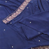 Sanskriti Vintage Blue Sarees Pure Crepe Silk Embroidered Sari 5yd Craft Fabric