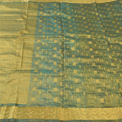 Sanskriti Vintage Green Sarees Pure Silk Brocade Woven Premium Sari Craft Fabric