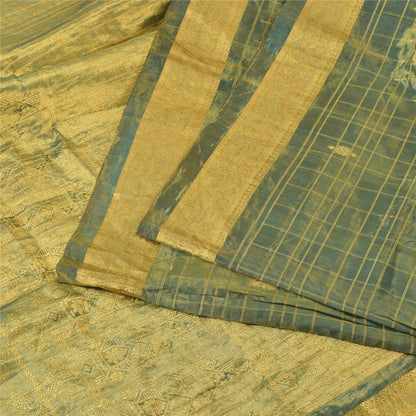 Sanskriti Vintage Green Sarees Pure Silk Brocade Woven Premium Sari Craft Fabric