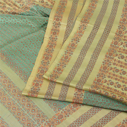 Sanskriti Vintage Green/Yellow Sarees Pure Silk Woven Premium Sari Craft Fabric