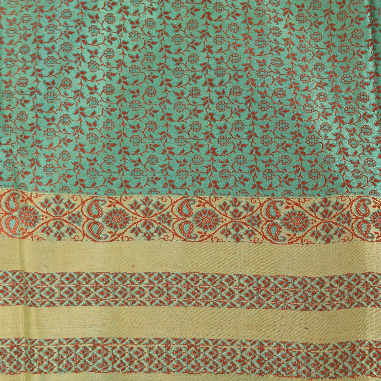 Sanskriti Vintage Green/Yellow Sarees Pure Silk Woven Premium Sari Craft Fabric