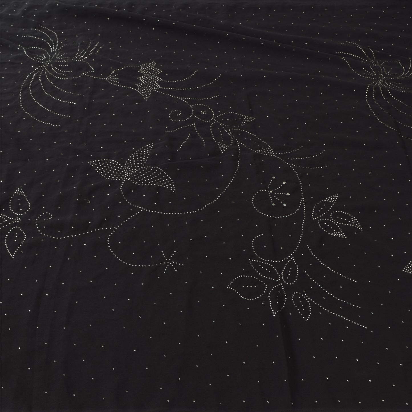 Sanskriti Vintage Indian Black Sarees Pure Silk Embroidered Mukeish Sari Fabric