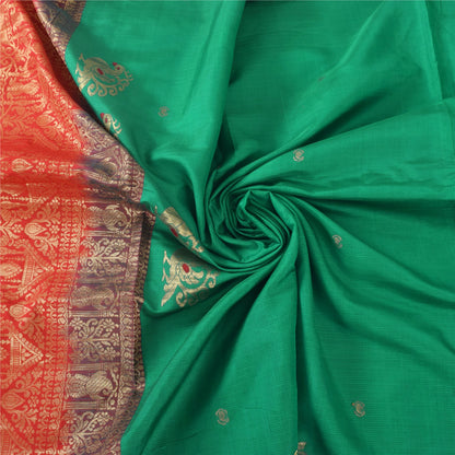 Sanskriti Vintage Red/Green Sarees Pure Silk Woven Premium Sari 5yd Craft Fabric