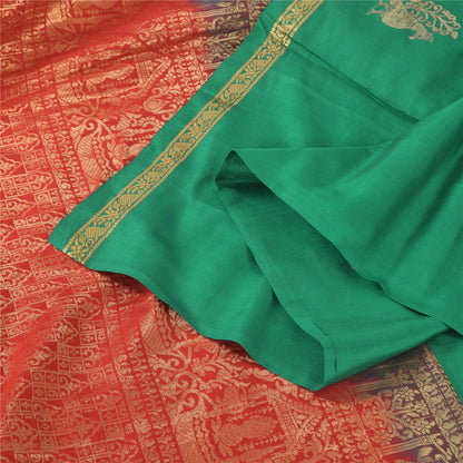 Sanskriti Vintage Red/Green Sarees Pure Silk Woven Premium Sari 5yd Craft Fabric