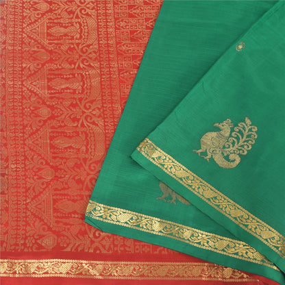 Sanskriti Vintage Red/Green Sarees Pure Silk Woven Premium Sari 5yd Craft Fabric