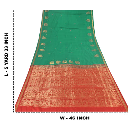 Sanskriti Vintage Red/Green Sarees Pure Silk Woven Premium Sari 5yd Craft Fabric