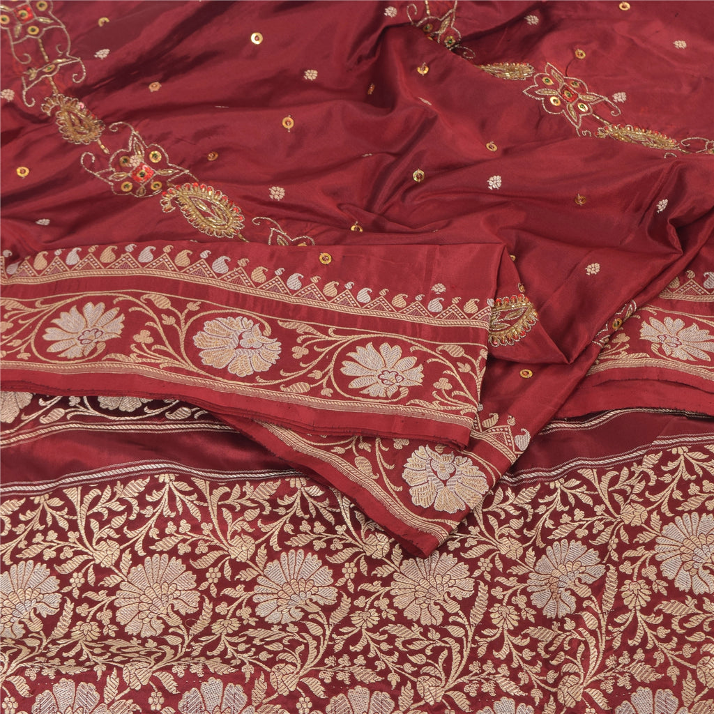 Sanskriti Vintage Red Sarees Pure Silk Hand Woven Premium Sari 5yd Craft Fabric