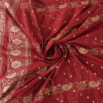 Sanskriti Vintage Red Sarees Pure Silk Hand Woven Premium Sari 5yd Craft Fabric