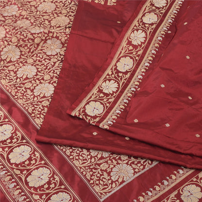 Sanskriti Vintage Red Sarees Pure Silk Hand Woven Premium Sari 5yd Craft Fabric