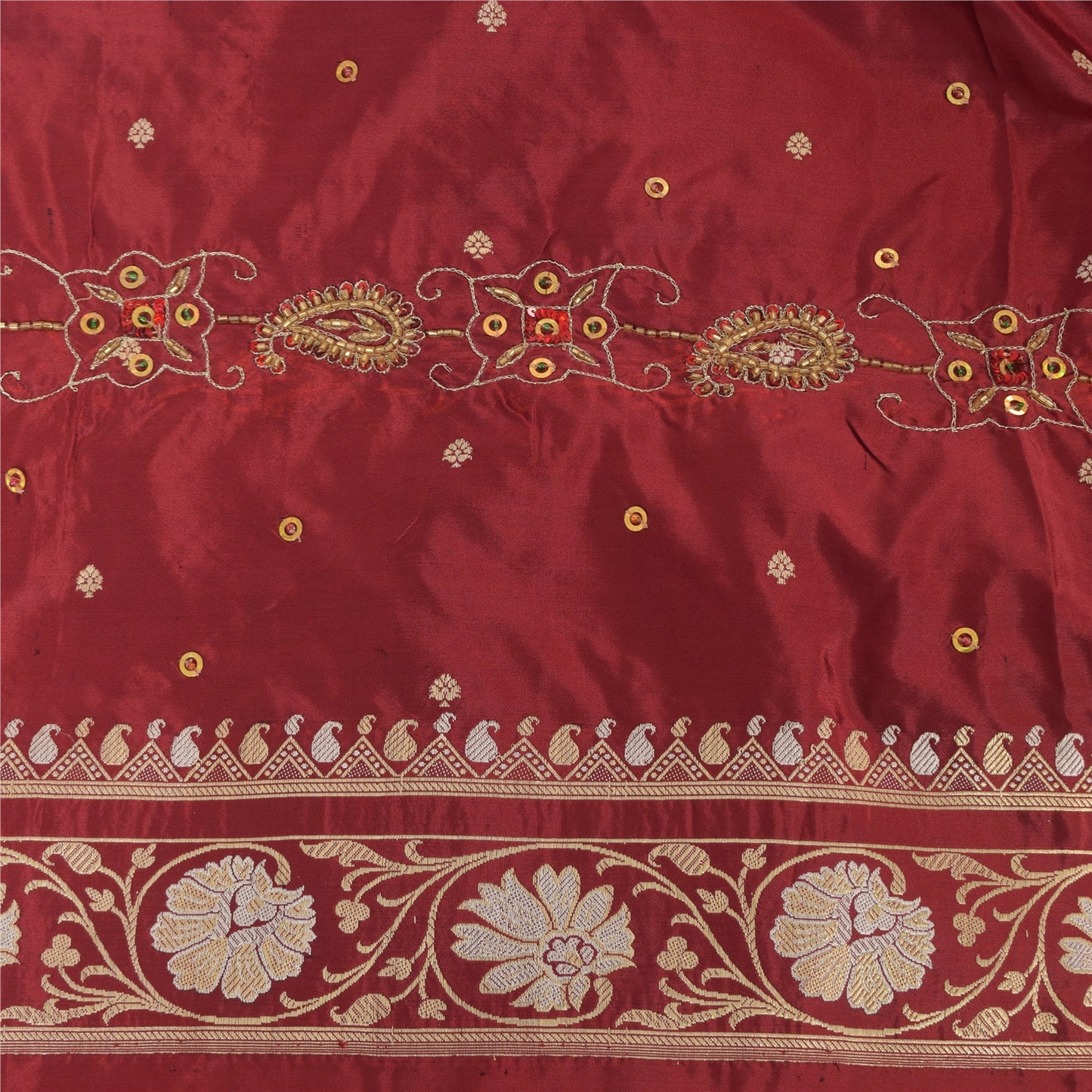 Sanskriti Vintage Red Sarees Pure Silk Hand Woven Premium Sari 5yd Craft Fabric