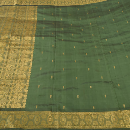 Sanskriti Vintage Green Sarees Pure Silk Brocade Woven Ethnic Sari Craft Fabric