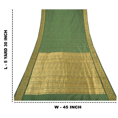 Sanskriti Vintage Green Sarees Pure Silk Brocade Woven Ethnic Sari Craft Fabric