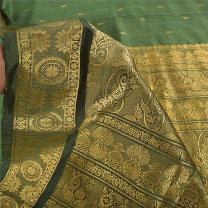 Sanskriti Vintage Green Sarees Pure Silk Brocade Woven Ethnic Sari Craft Fabric