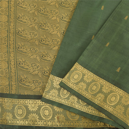 Sanskriti Vintage Green Sarees Pure Silk Brocade Woven Ethnic Sari Craft Fabric