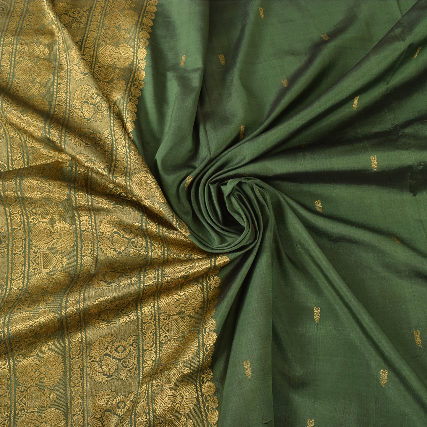 Sanskriti Vintage Green Sarees Pure Silk Brocade Woven Ethnic Sari Craft Fabric