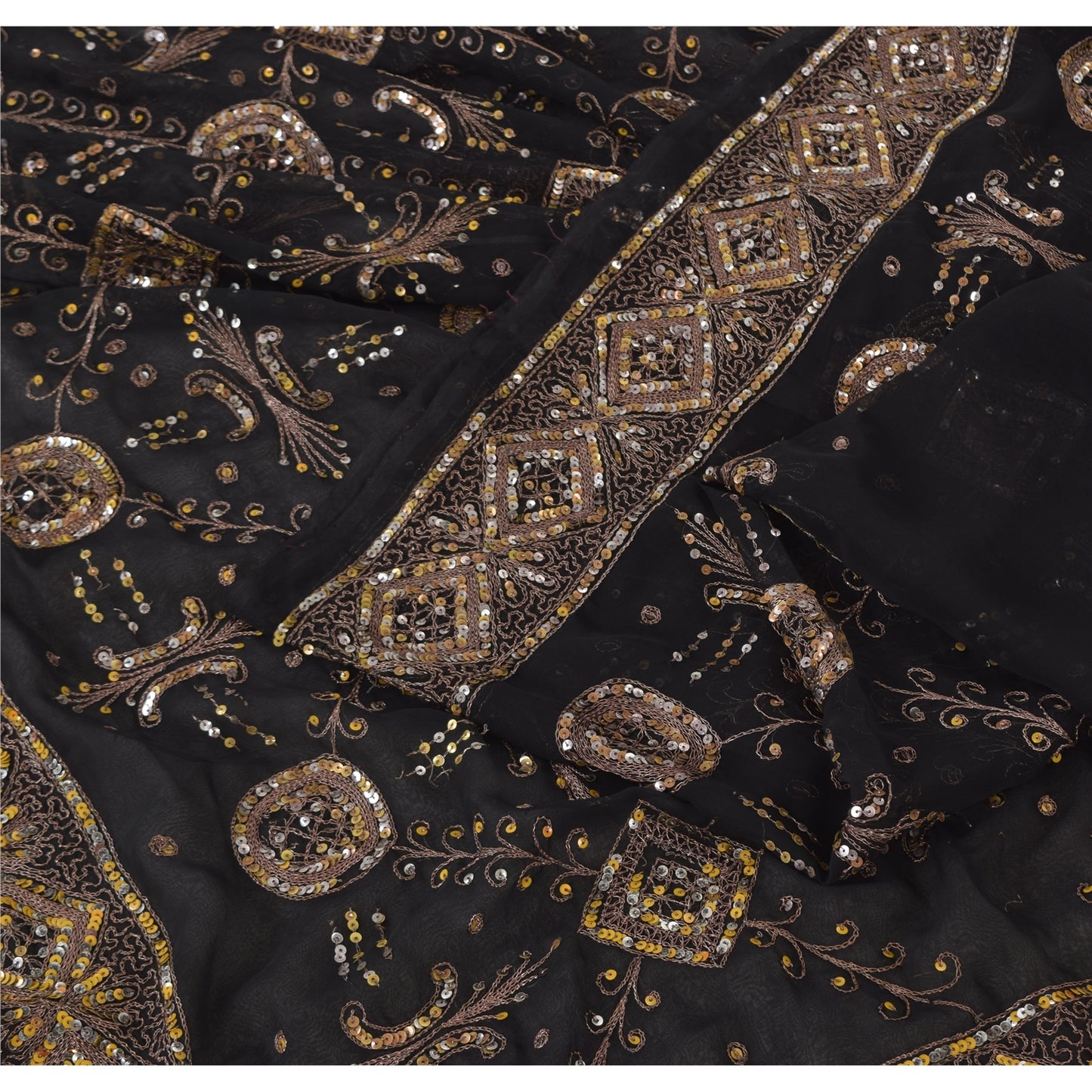 Sanskriti Vintage Black Sarees Georgette Hand Beaded Premium Sari Craft Fabric