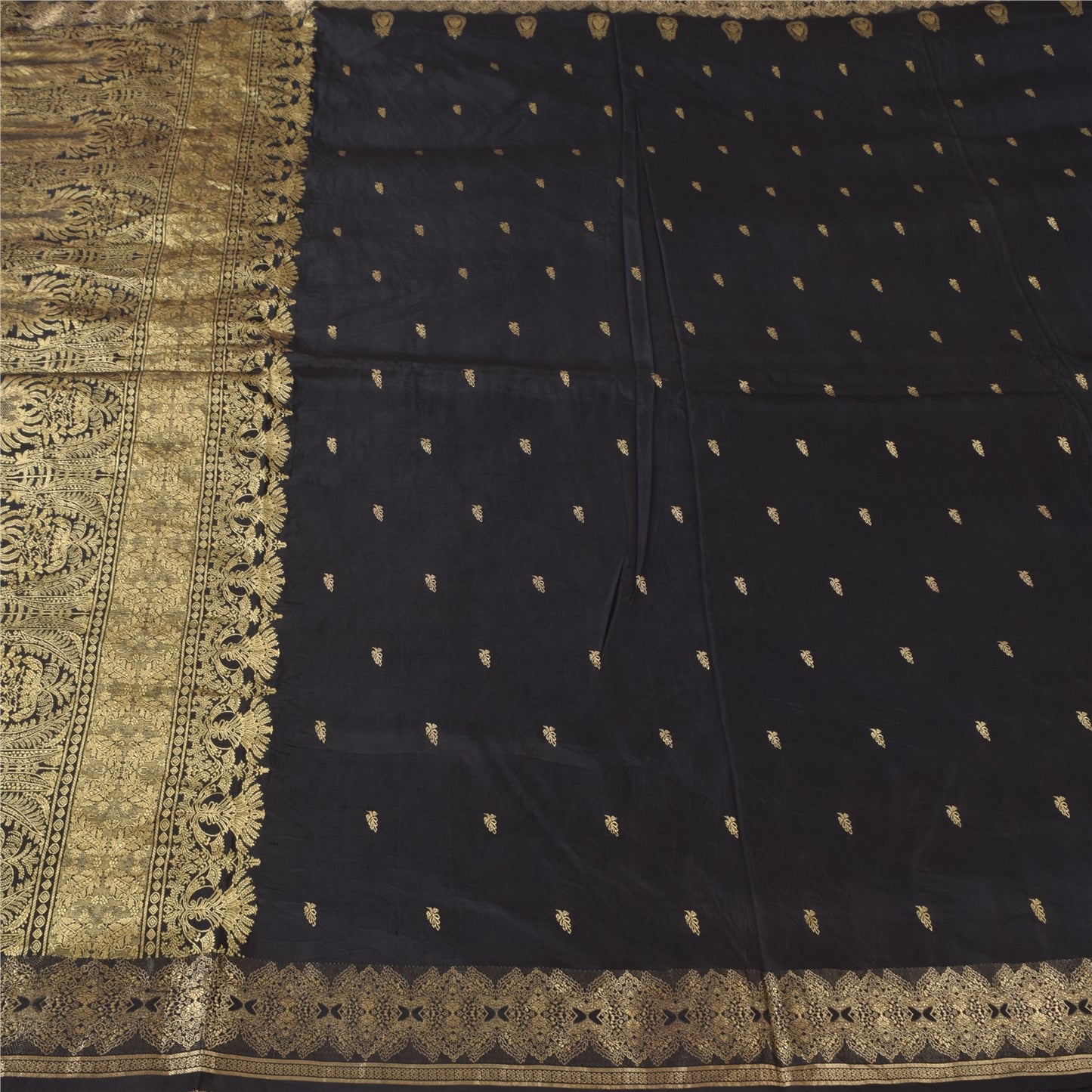 Sanskriti Vintage Indian Black Sarees Pure Silk Woven Ethnic Sari Craft Fabric