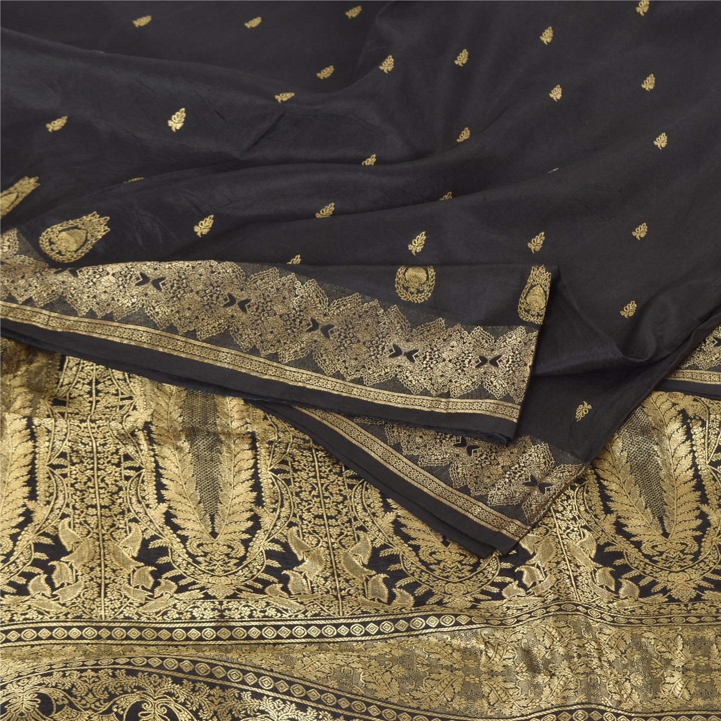 Sanskriti Vintage Indian Black Sarees Pure Silk Woven Ethnic Sari Craft Fabric