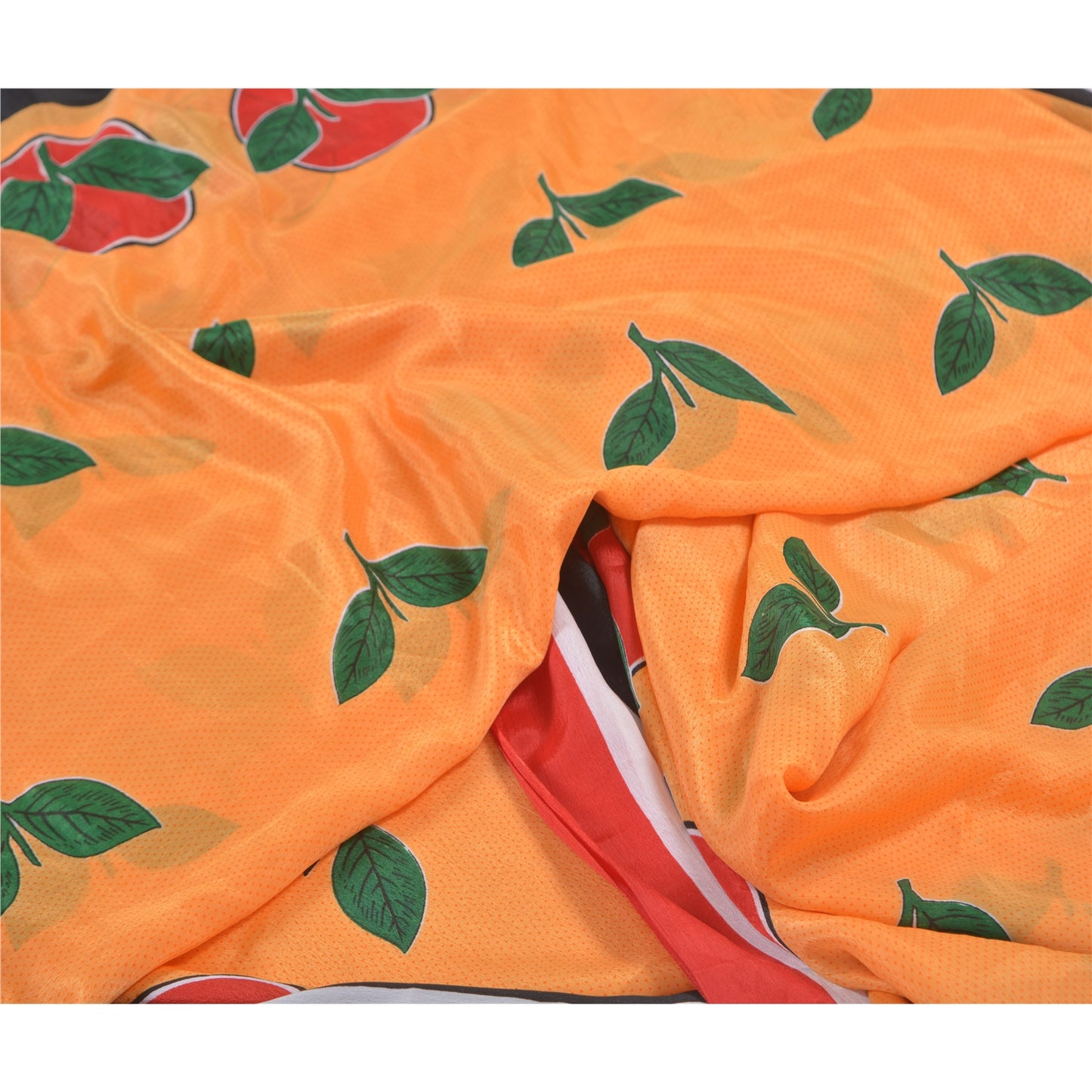 Sanskriti Vintage Neon Orange Sarees Moss Crepe Printed Sari 5yd Craft Fabric