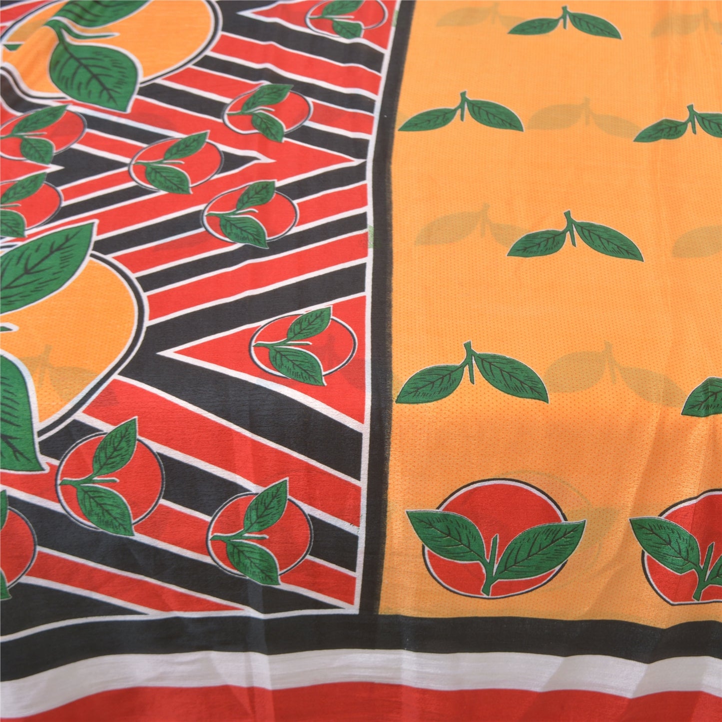 Sanskriti Vintage Neon Orange Sarees Moss Crepe Printed Sari 5yd Craft Fabric